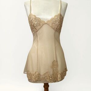 VTG 2001 Victoria’s Secret Sheer Lingerie Slip Lace with Crystal Embellishments